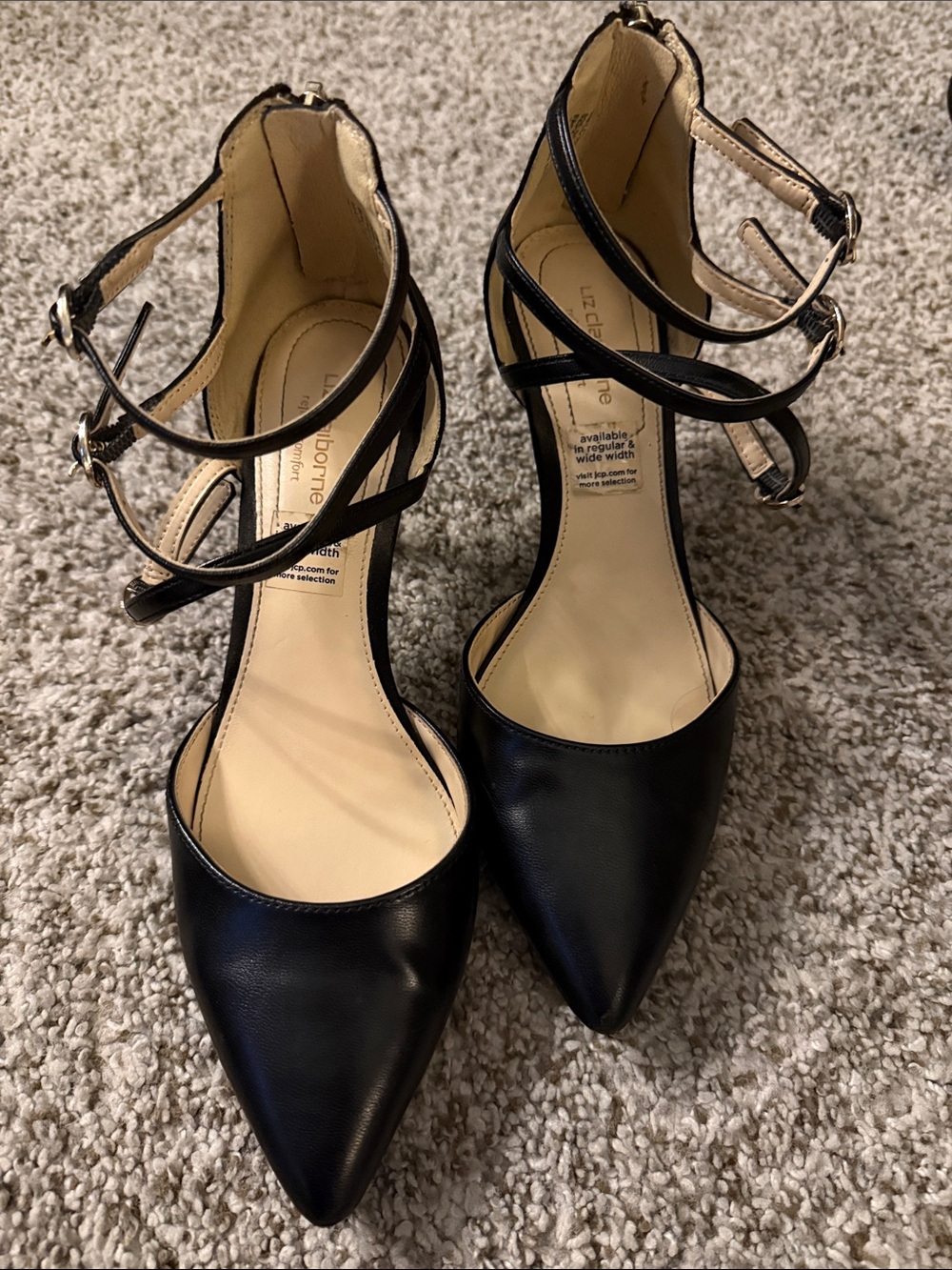 Liz Claiborne Black Pointed-Toe Double Ankle-Strap Pumps